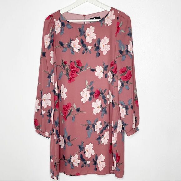 Lulus Rosalinda mauve floral print long sleeve shift dress - size small - Picture 1 of 8